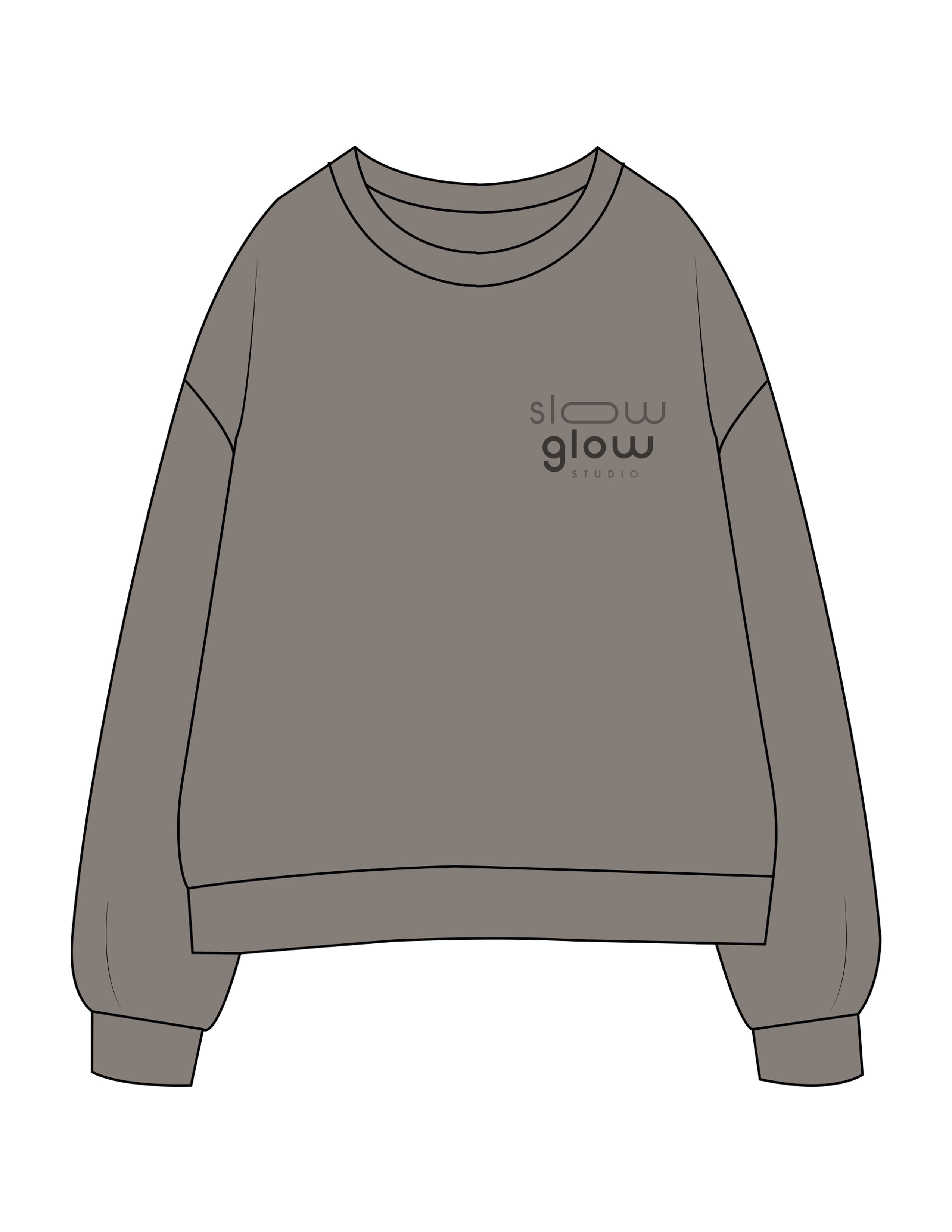 The Womens Crewneck - Washed Gray - SLOW GLOW STUDIO - Left Chest Stacked - Printed - Tone on Tone