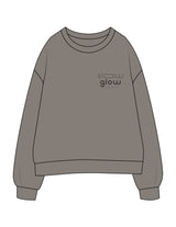 The Womens Crewneck - Washed Gray - SLOW GLOW STUDIO - Left Chest Stacked - Printed - Tone on Tone