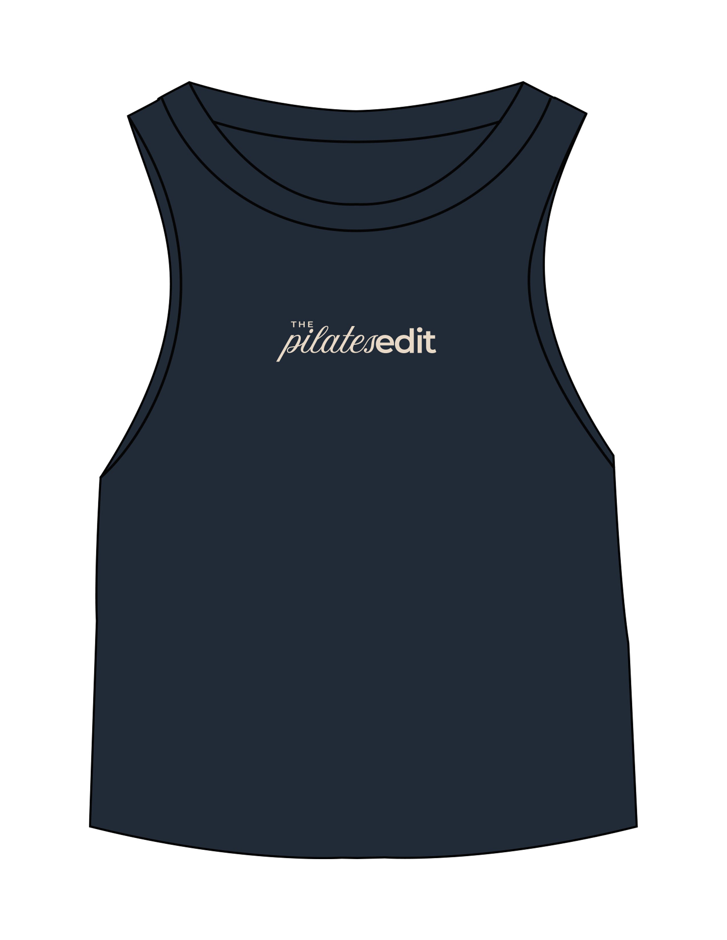 The Micro Rib Racer Crop - Navy - The Pilates Edit - Center Chest - Printed - Tan