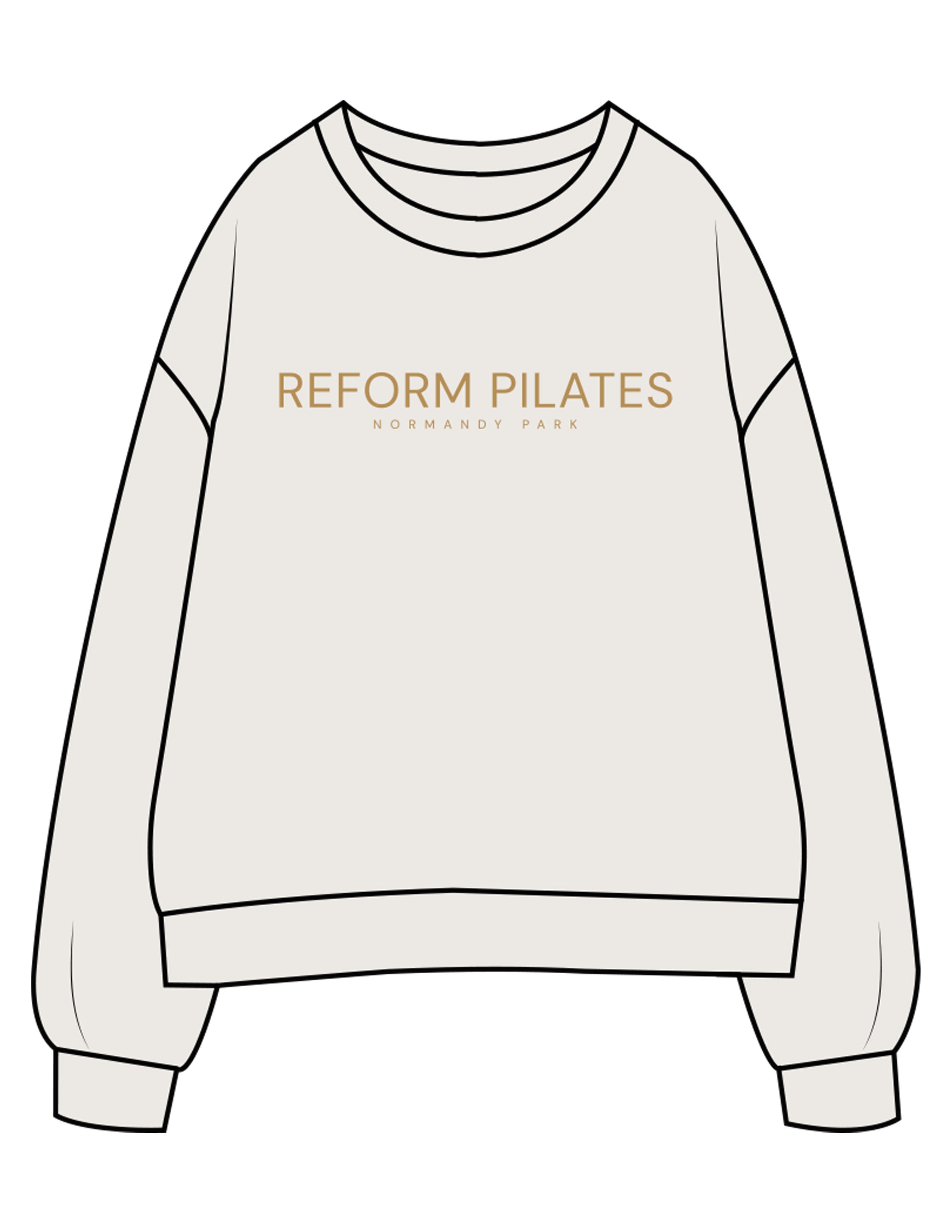The Womens Crewneck - Bone - Reform Pilates - Center Chest Stacked - Printed - Gold