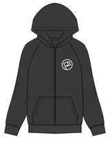 The Womens Zip Hoodie - Washed Black - Anthem Church - Left Chest Round & Back Stacked - Printed - White