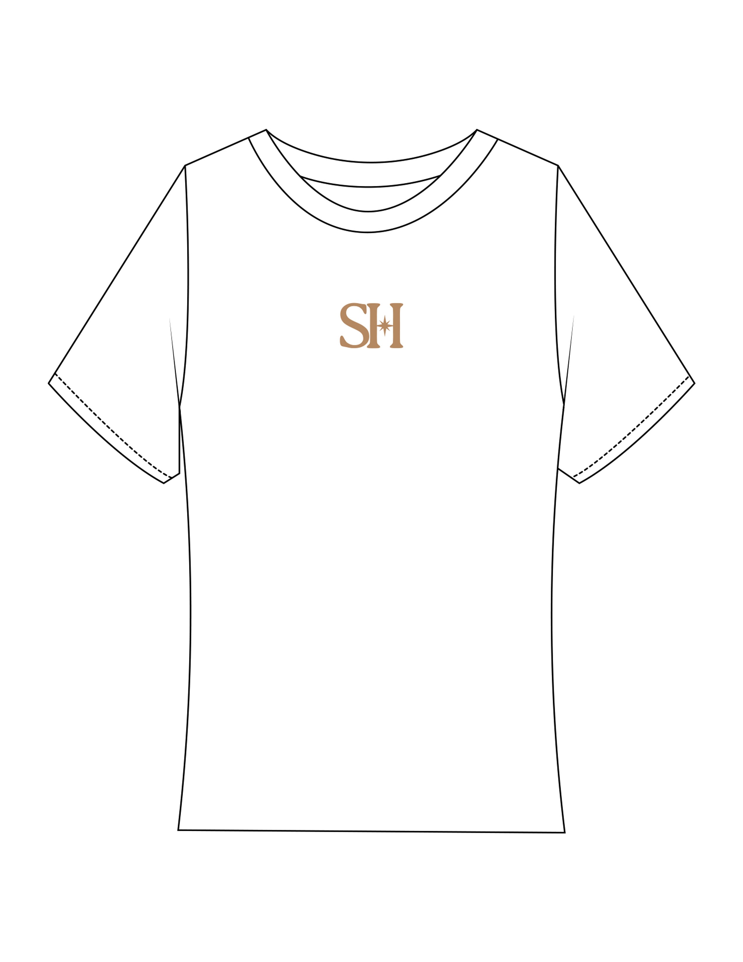The Baby Tee - White - Seventh House - Center Chest - Embroidered - Brown