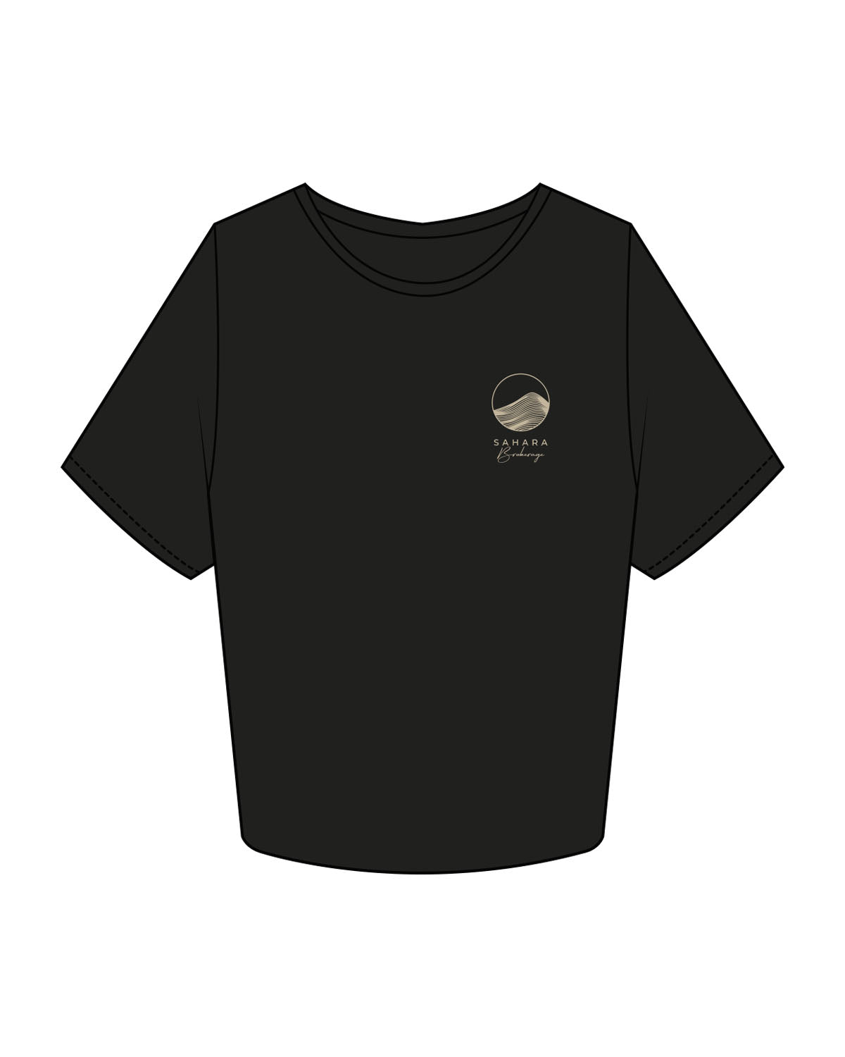 The Crop Tee - Black - Sahara Brokerage - Left Chest Stacked - Embroidered - Tan