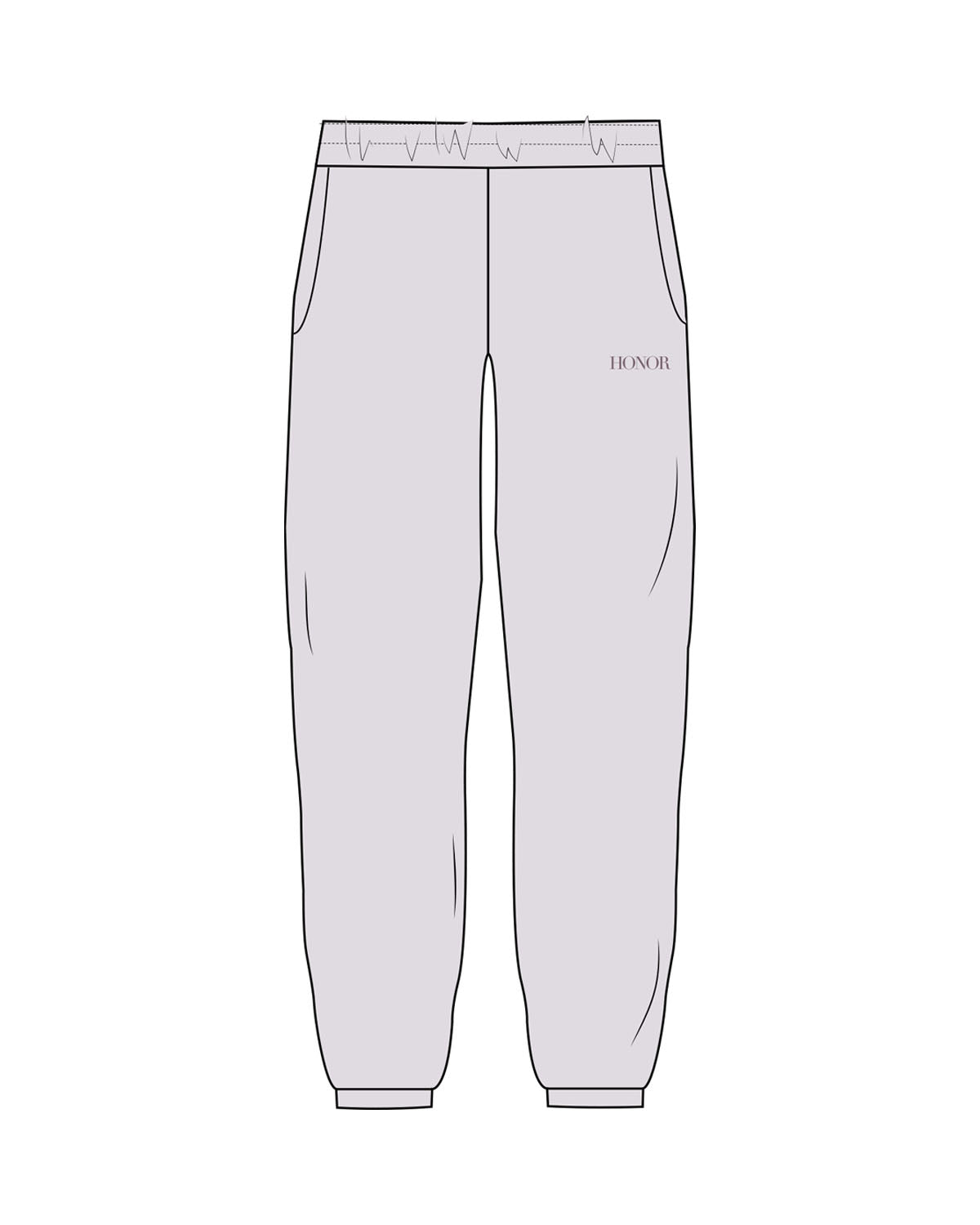 The Womens Sweatpants - Orchid - Honor Pilates - Left Leg - Embroidered - Plum
