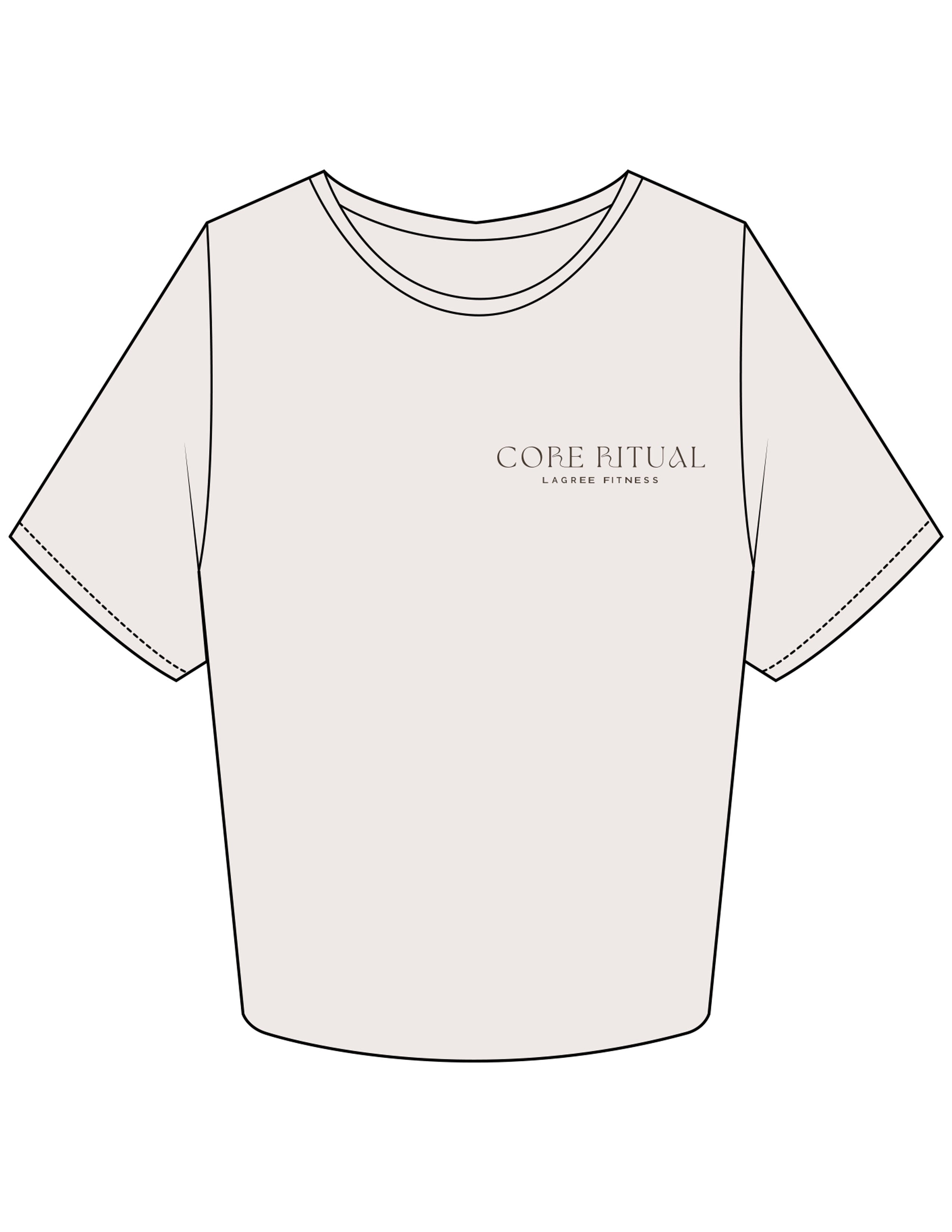 The Crop Tee - Bone - Core Ritual - Left Chest Stacked & Back Round - Printed - Taupe