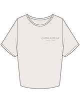 The Crop Tee - Bone - Core Ritual - Left Chest Stacked & Back Round - Printed - Taupe