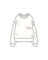 The Womens Heavyweight Crewneck - Off White - Pulse Lagree Fitness - Front & Left Sleeve Icon Stacked - Printed - Tan