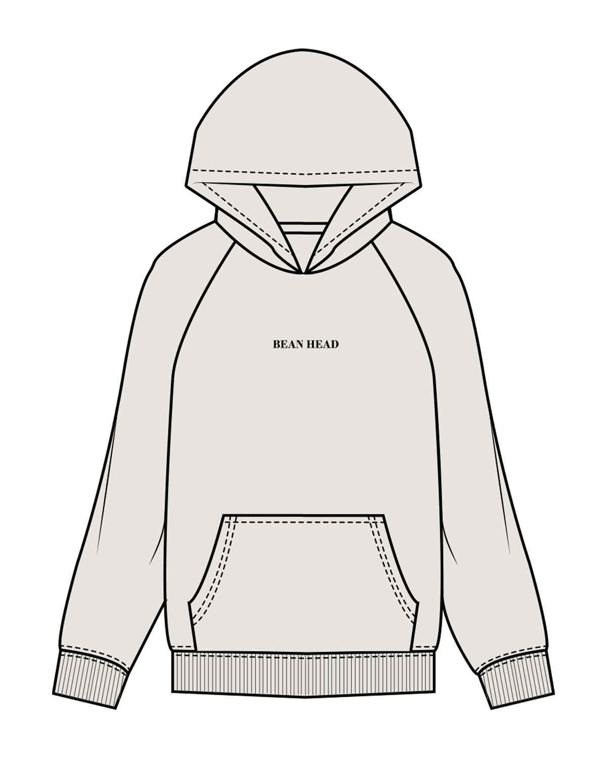 The Mens Hoodie - Washed Bone - Bean Head - Center Chest - Embroidered - Black