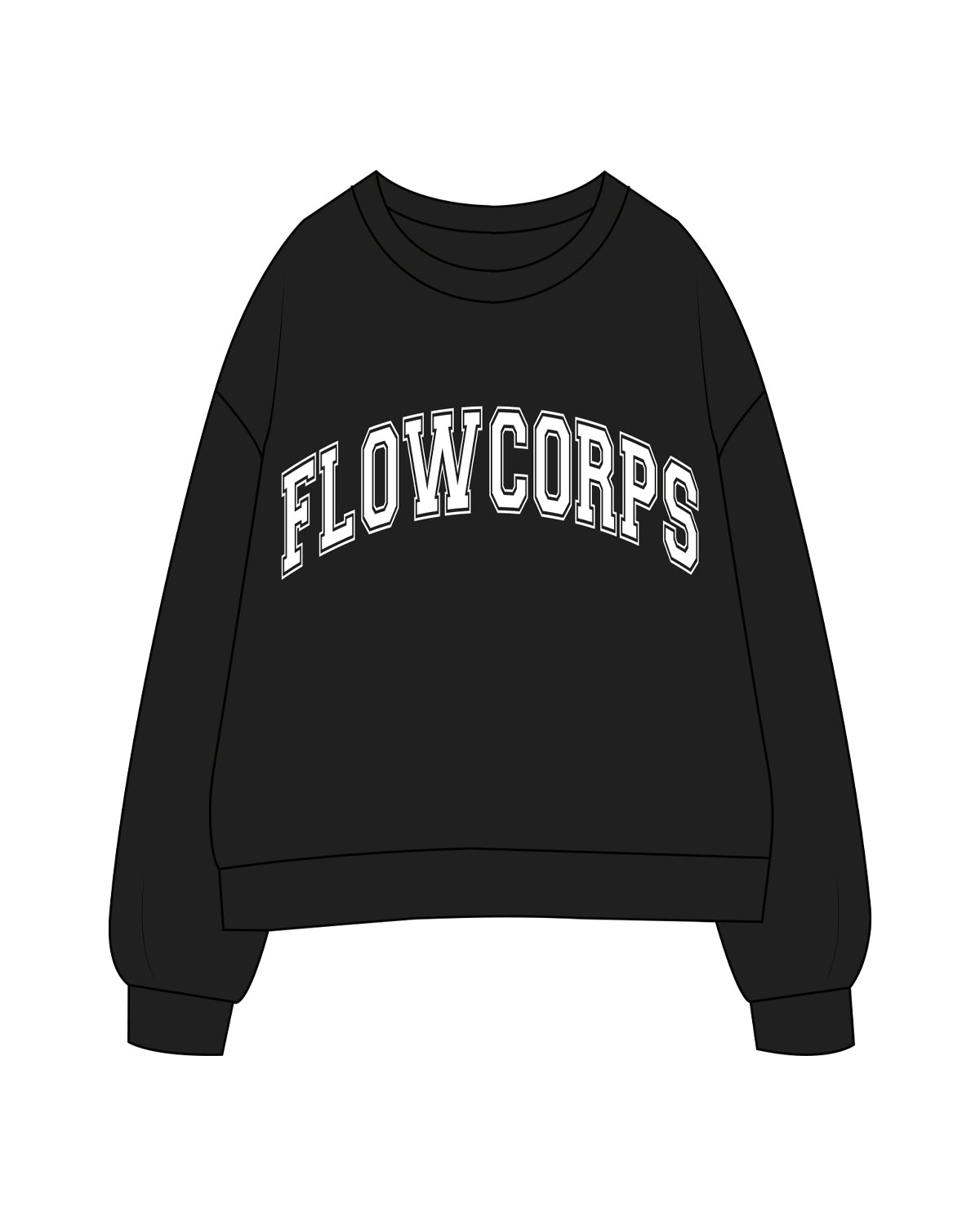 The Womens Crewneck - Black - Flowcorps - Center Chest - White