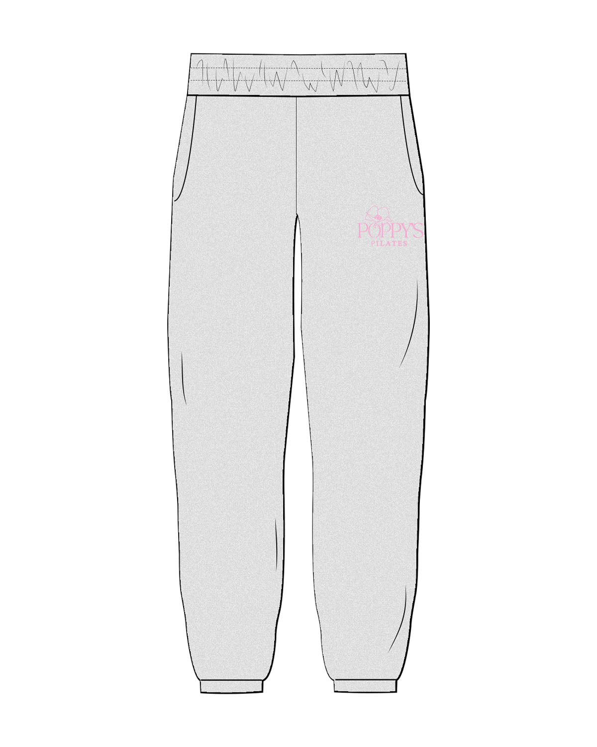 The Womens Sweatpants - Heather - Poppys Pilates - Left Leg Stacked Logo - Printed - Pink