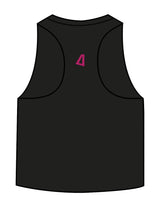 The Crop Muscle Racerback - Black - Delta Fitness - Chest Stacked "DELTA" & Back Icon - Printed - Full Color