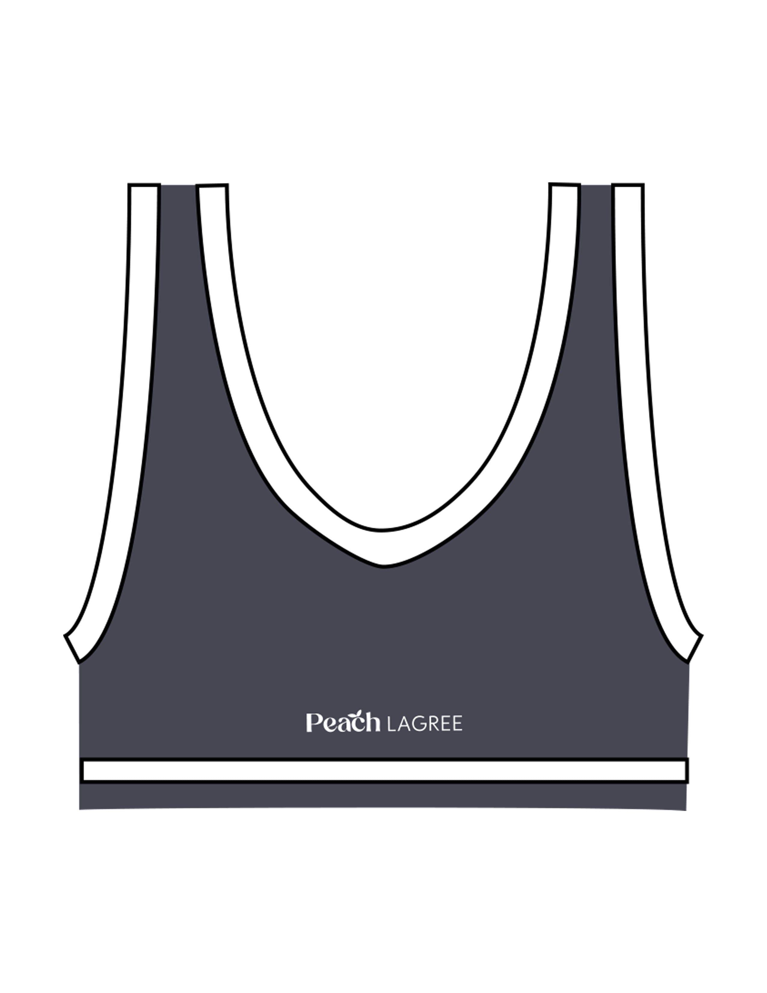 The Piped Bra - Petrol Blue - Peach F.L - Center Back - Printed - White