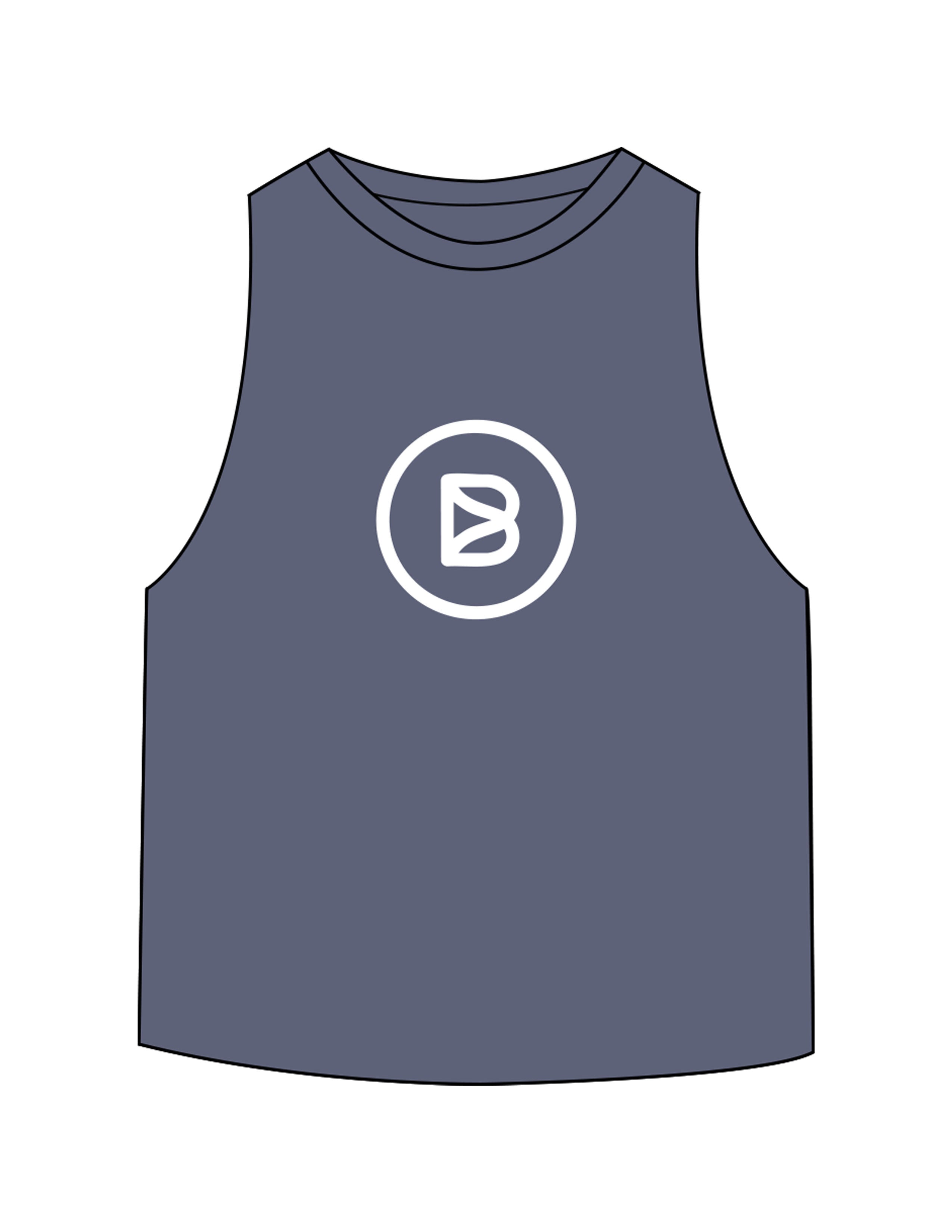The Crop Muscle Racerback - Heather Navy - Bond Fitness - Center Chest Round - Printed - White