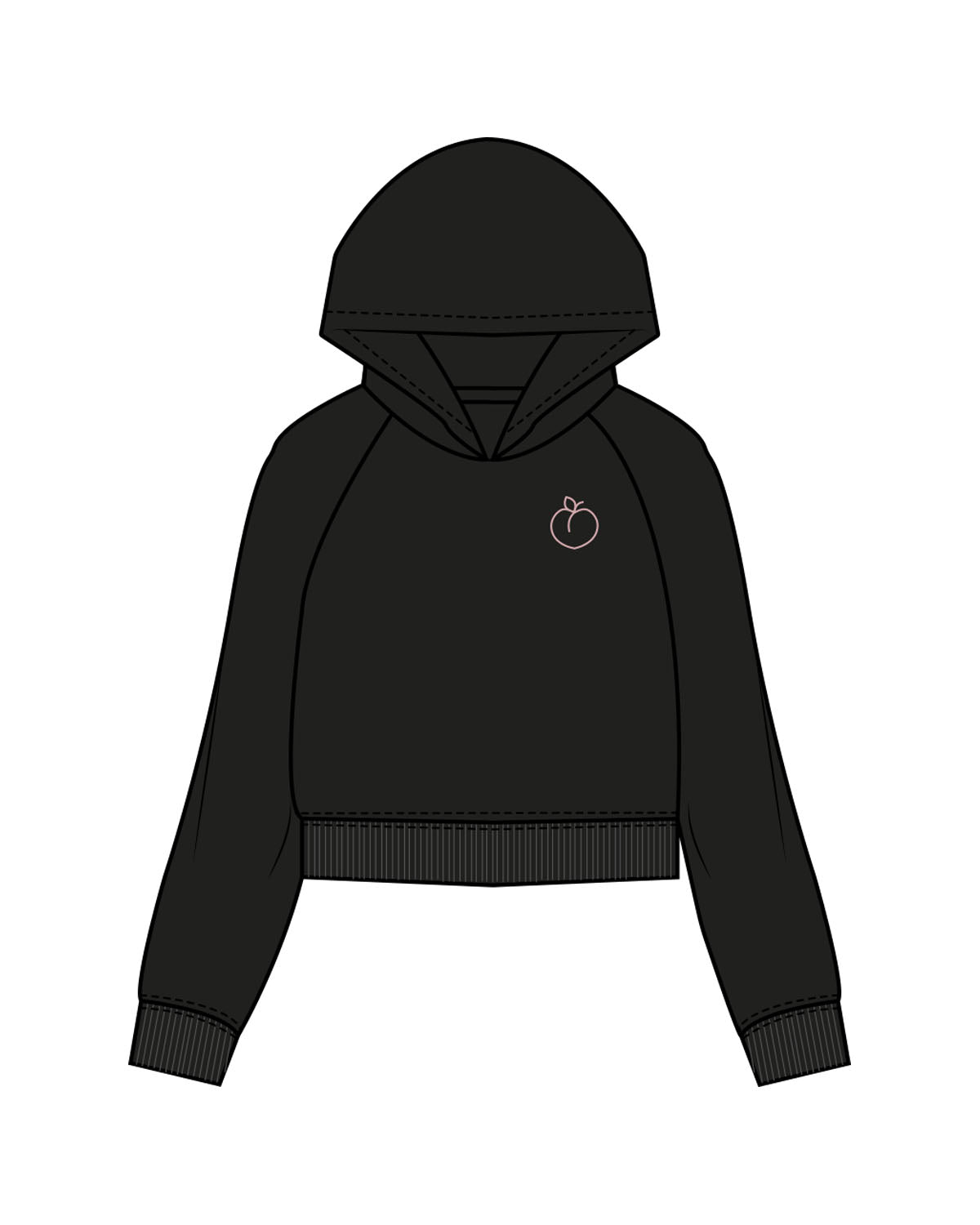 The Womens Lightweight Cropped Hoodie - Black - Peachy Glow - Left Chest & Back Stacked - Printed - Light Pink