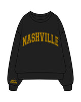 The Mens Crewneck - Black - New Mom School - Right Sleeve & Center Chest "NASHVILLE" - Gold