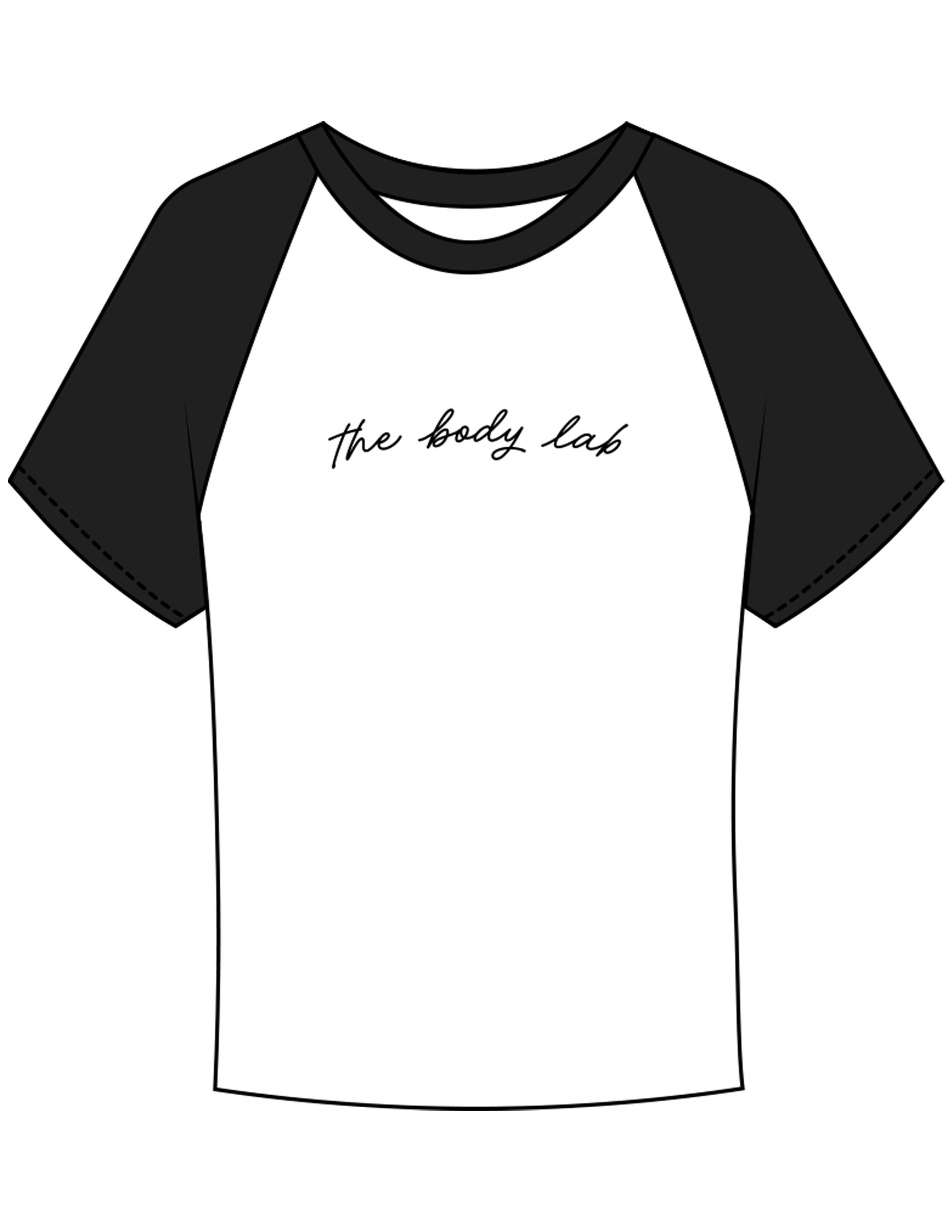 The Micro Rib Baby Tee - White / Black - Body Lab - Center Chest Arc Cursive - Printed - Black