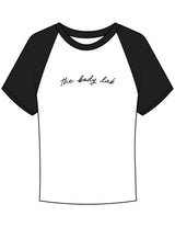 The Micro Rib Baby Tee - White / Black - Body Lab - Center Chest Arc Cursive - Printed - Black