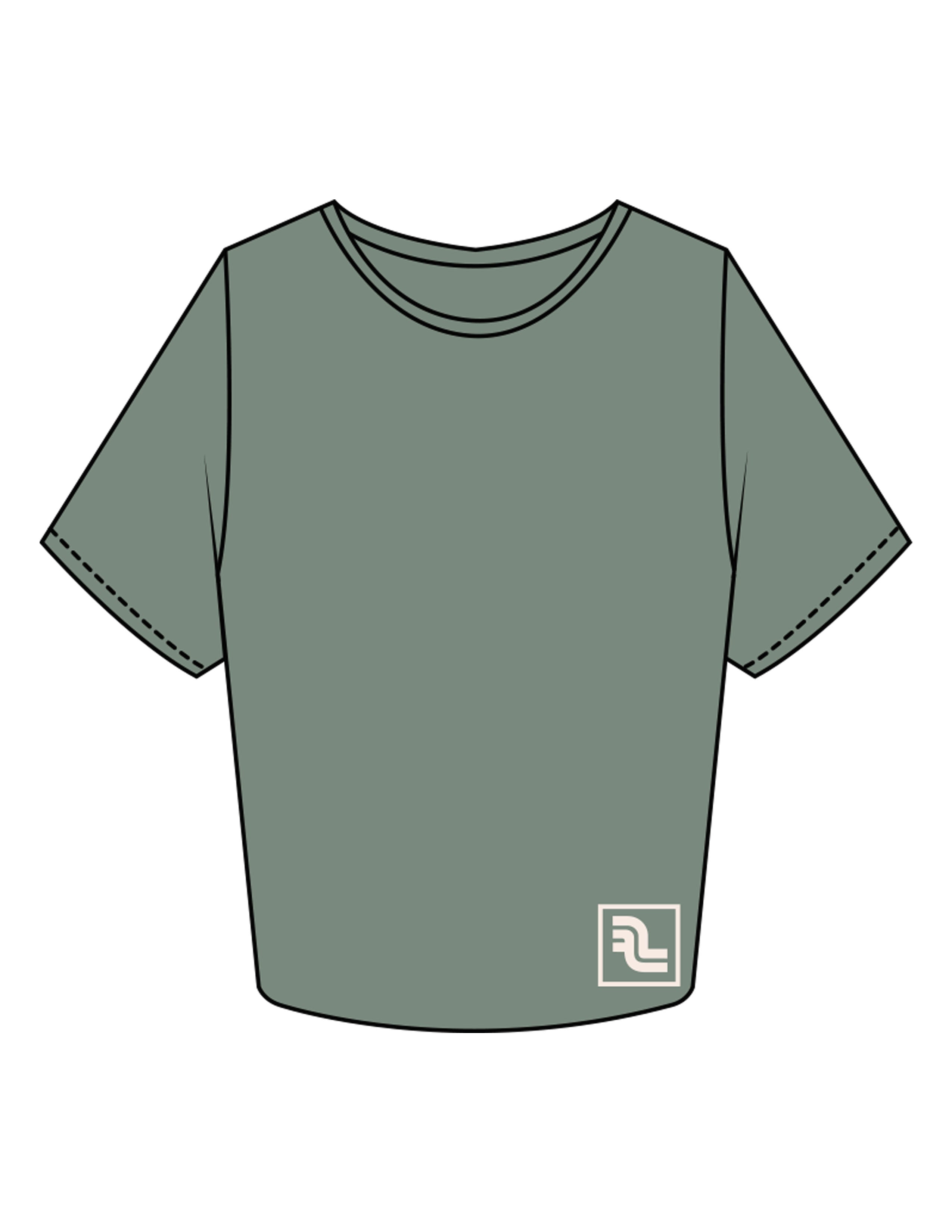 The Crop Tee - Sage - Fase Lagree - Bottom Front & Back Neckline - Printed - Ecru