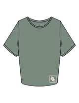The Crop Tee - Sage - Fase Lagree - Bottom Front & Back Neckline - Printed - Ecru