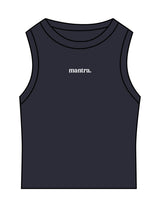 The Micro Rib Basic Crop Tank - Navy - Mantra - Center Chest - Printed - White