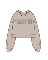 The Womens Crop Crewneck - Bone - Fitness Quest 10 - Center Chest Stacked & Back Neckline - Tone on Tone