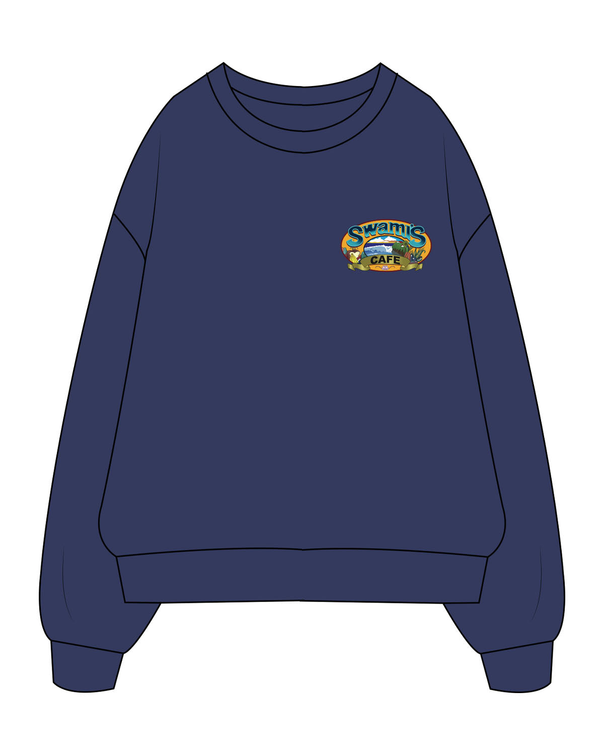 The Mens Crewneck - Cobalt - Swamis Core - Left Chest Image - Printed - Full Color