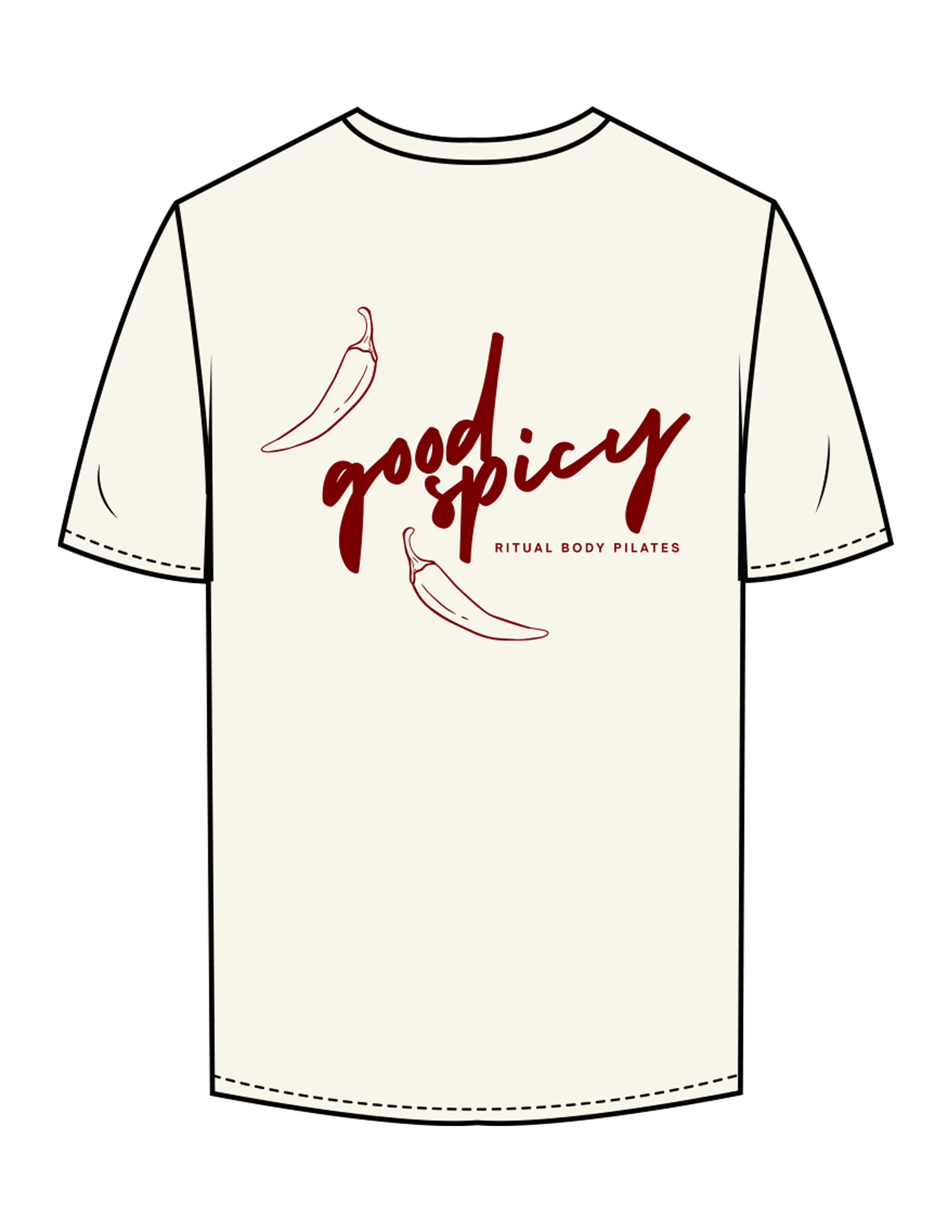 The Mens Tee - Off White - Ritual Body - Center Chest Stacked & Back Stacked - Printed - Maroon