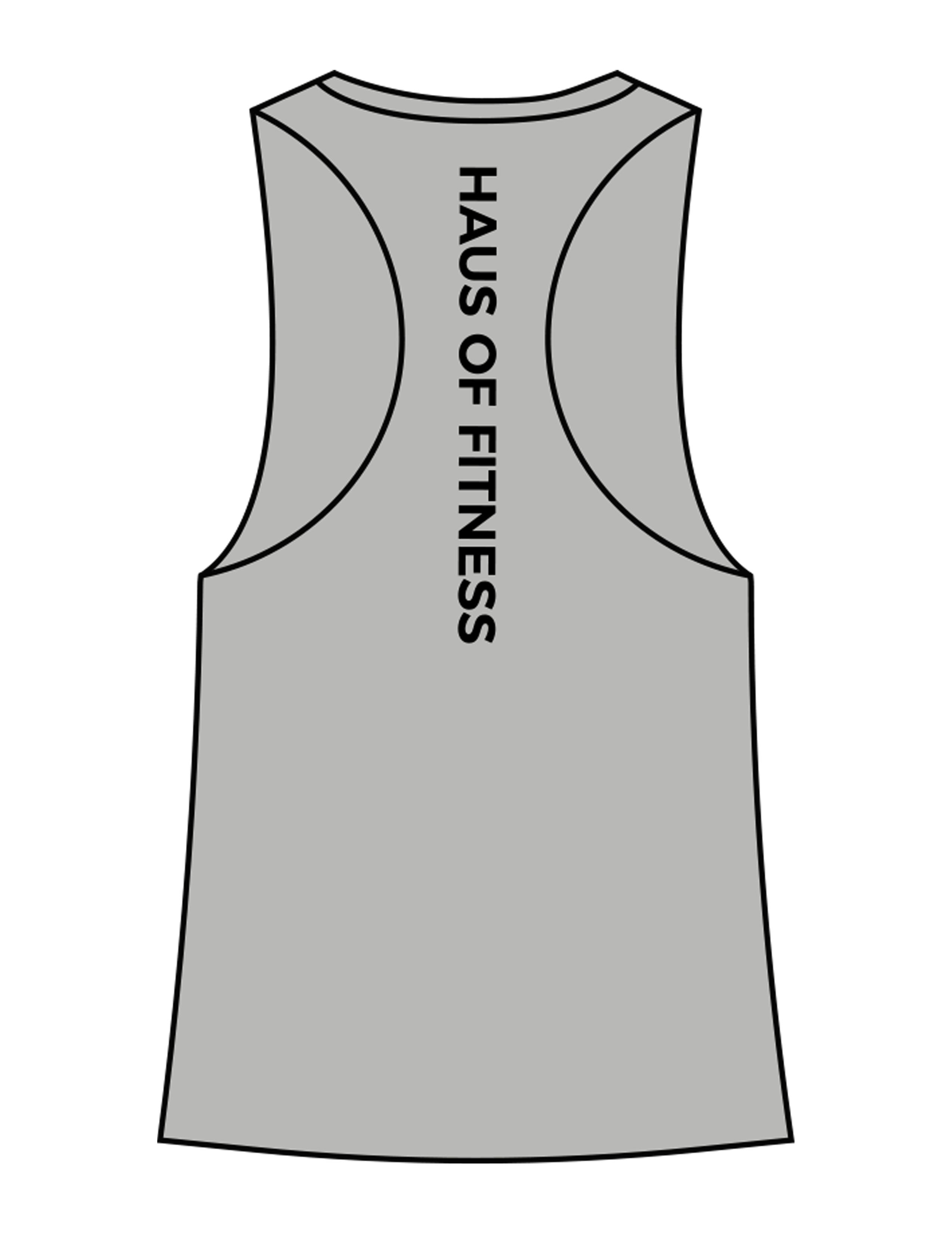 The Crop Muscle Racerback- Athletic Heather - Haus of Fitness - Back Spine - Printed - Black