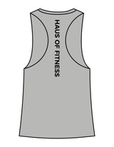 The Crop Muscle Racerback- Athletic Heather - Haus of Fitness - Back Spine - Printed - Black