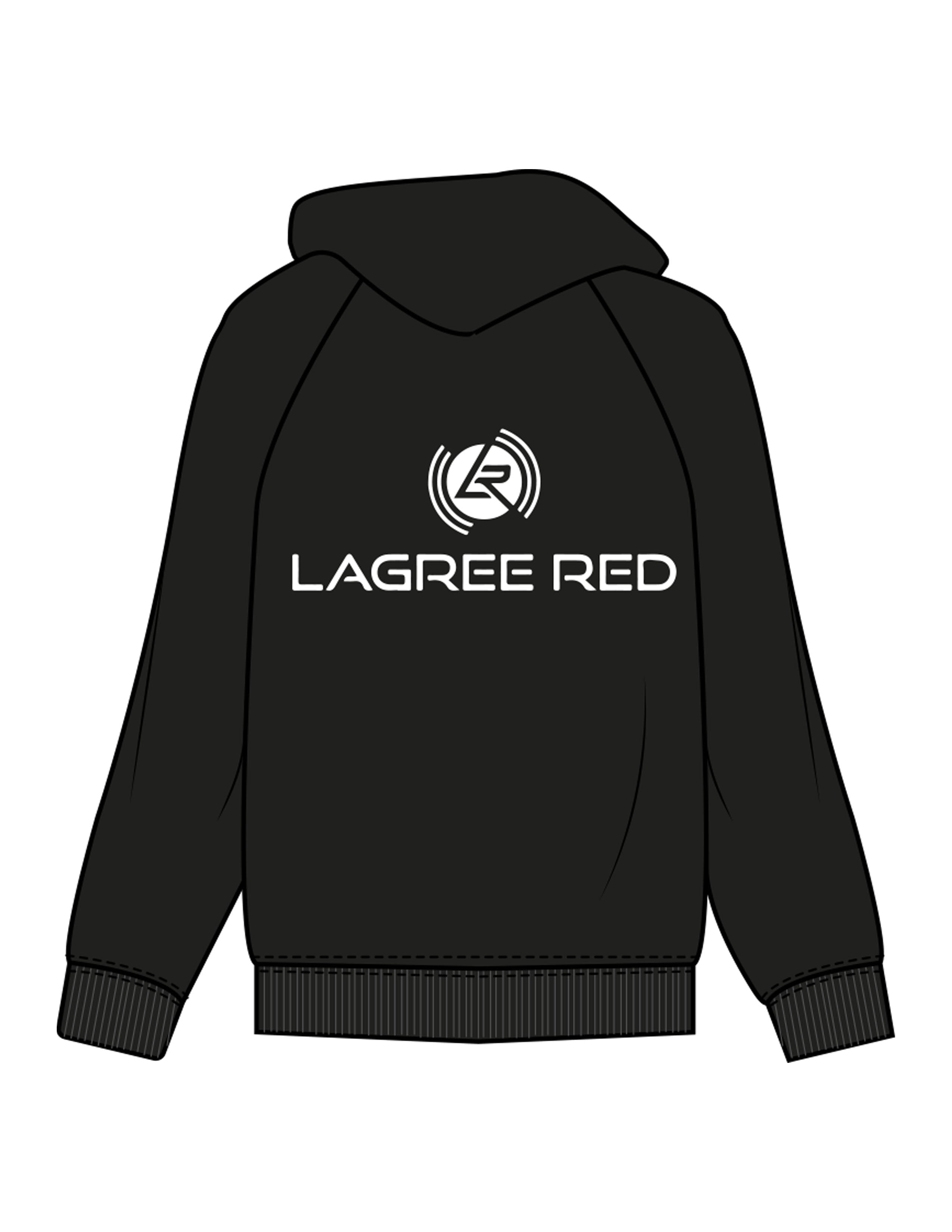 The Mens Zip Hoodie - Black - Lagree Red - Left Chest & Back Stacked - Printed - White