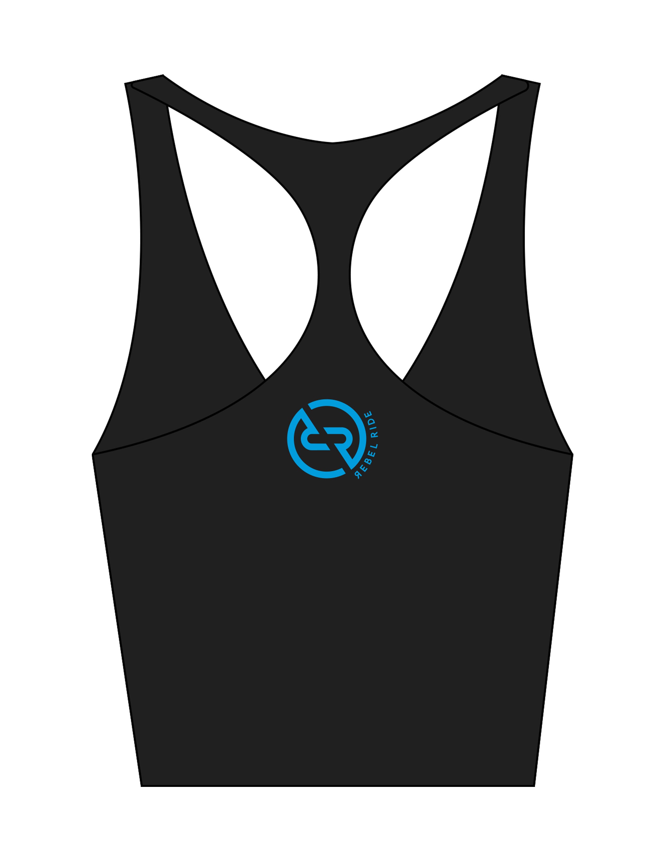 The Racer Tank - Black - Rebel Ride - Center Back Icon - Printed - Blue