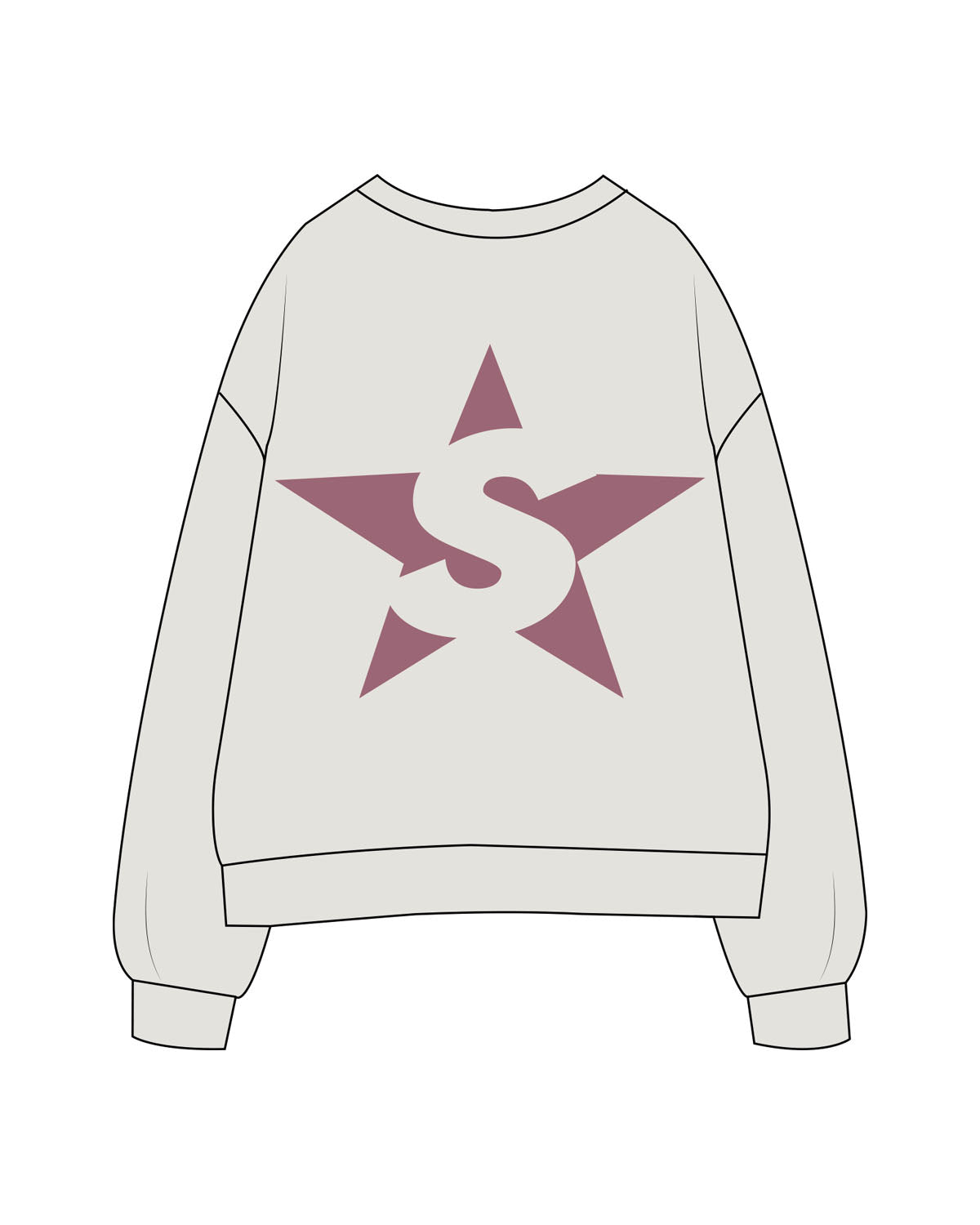 The Womens Crewneck - Washed Bone - StarCore - Left Chest & Back Star - Printed - Berry