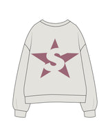 The Womens Crewneck - Washed Bone - StarCore - Left Chest & Back Star - Printed - Berry