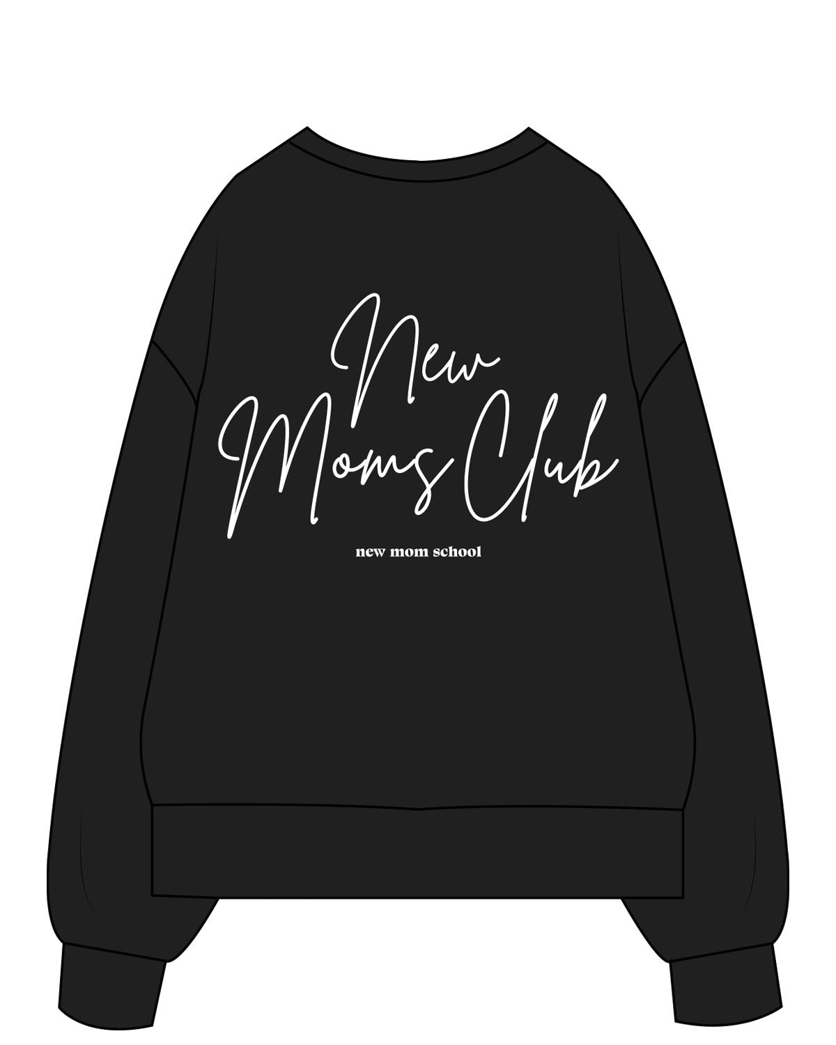 The Womens Heavyweight Crewneck - Black - New Mom School - Left Chest Logo & Center Back Stacked - Printed - White