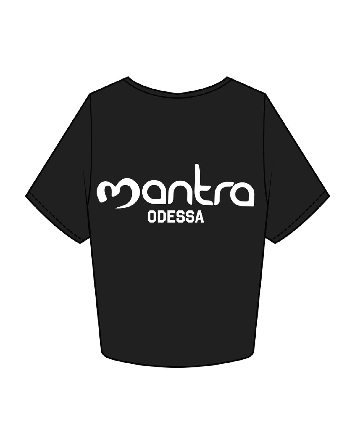 The Crop Tee - Black - Mantra - Left Chest Stacked & Back Center Stacked "ODESA" - Printed - White