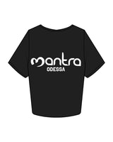 The Crop Tee - Black - Mantra - Left Chest Stacked & Back Center Stacked "ODESA" - Printed - White