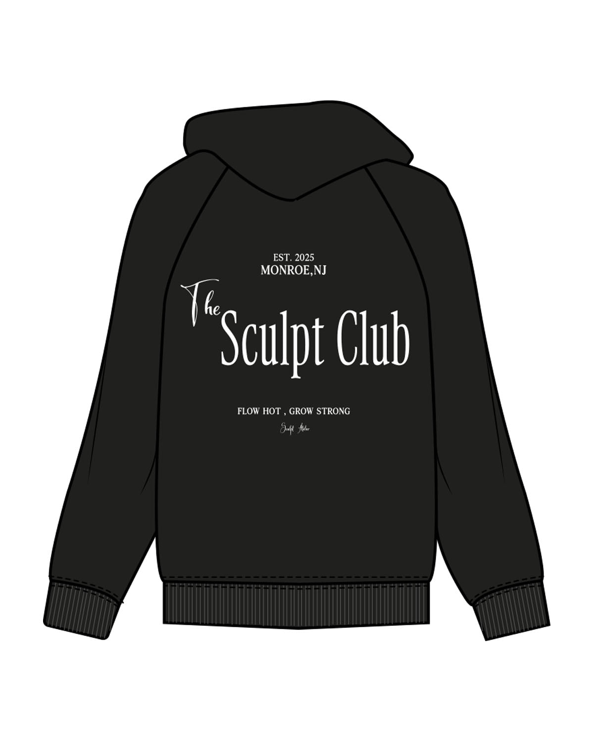 The Womens Hoodie - Black - Sculpt Atelier - Left Chest & Back Stacked - Printed White