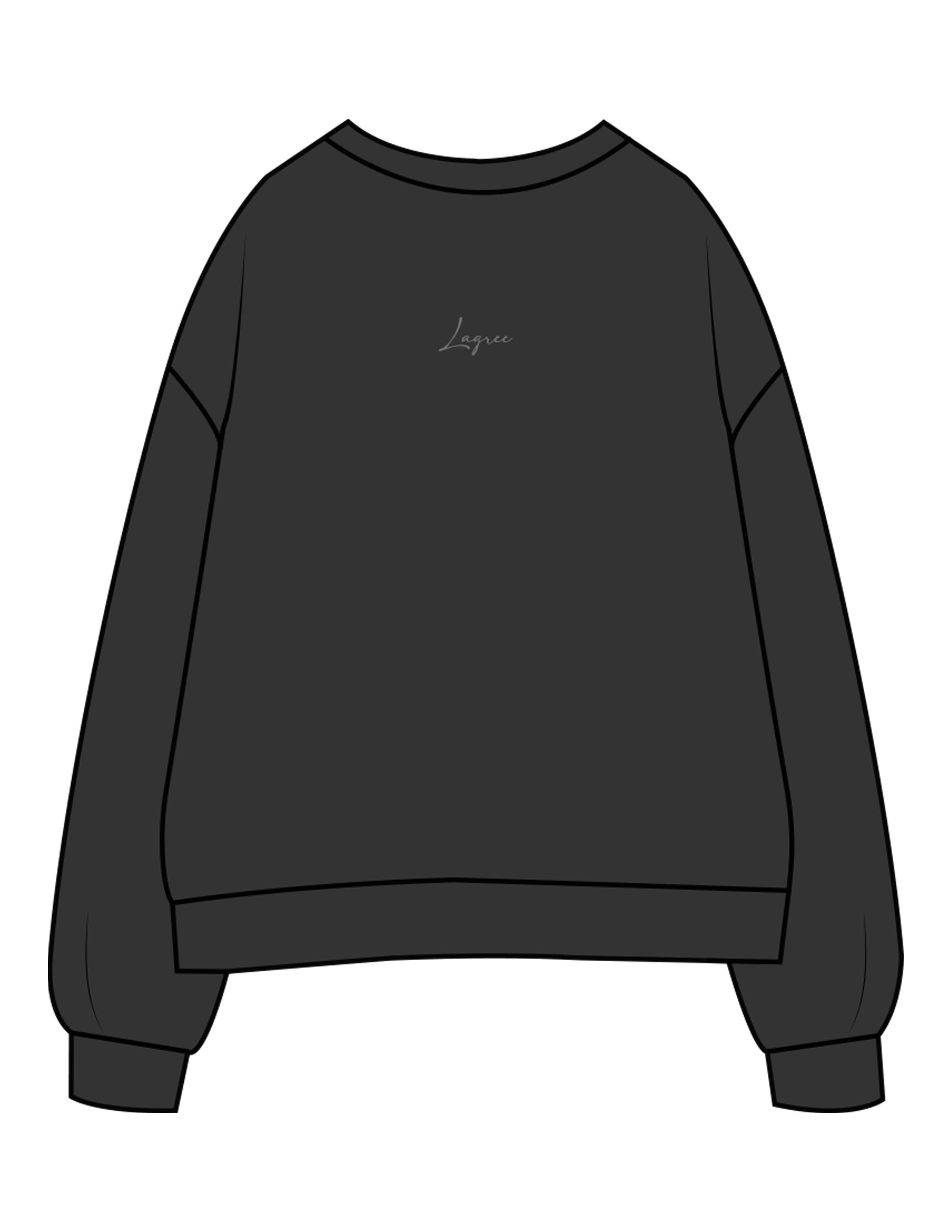 The Womens Crewneck - Washed Black - Golden Lagree - Center Chest & Center Back - Embroidered - Full Color