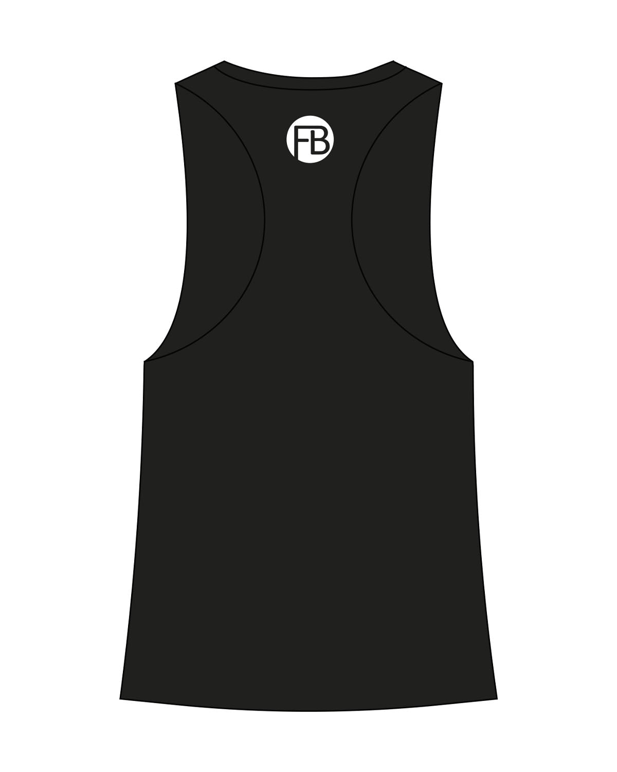 The Womens Racerback Tank - Black - Krista - Center Chest Stacked & Back Neckline Logo - Printed - White