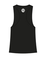 The Womens Racerback Tank - Black - Krista - Center Chest Stacked & Back Neckline Logo - Printed - White