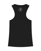The Womens Racerback Tank - Black - The Oak Method - Center Chest & Back Round - Printed - White