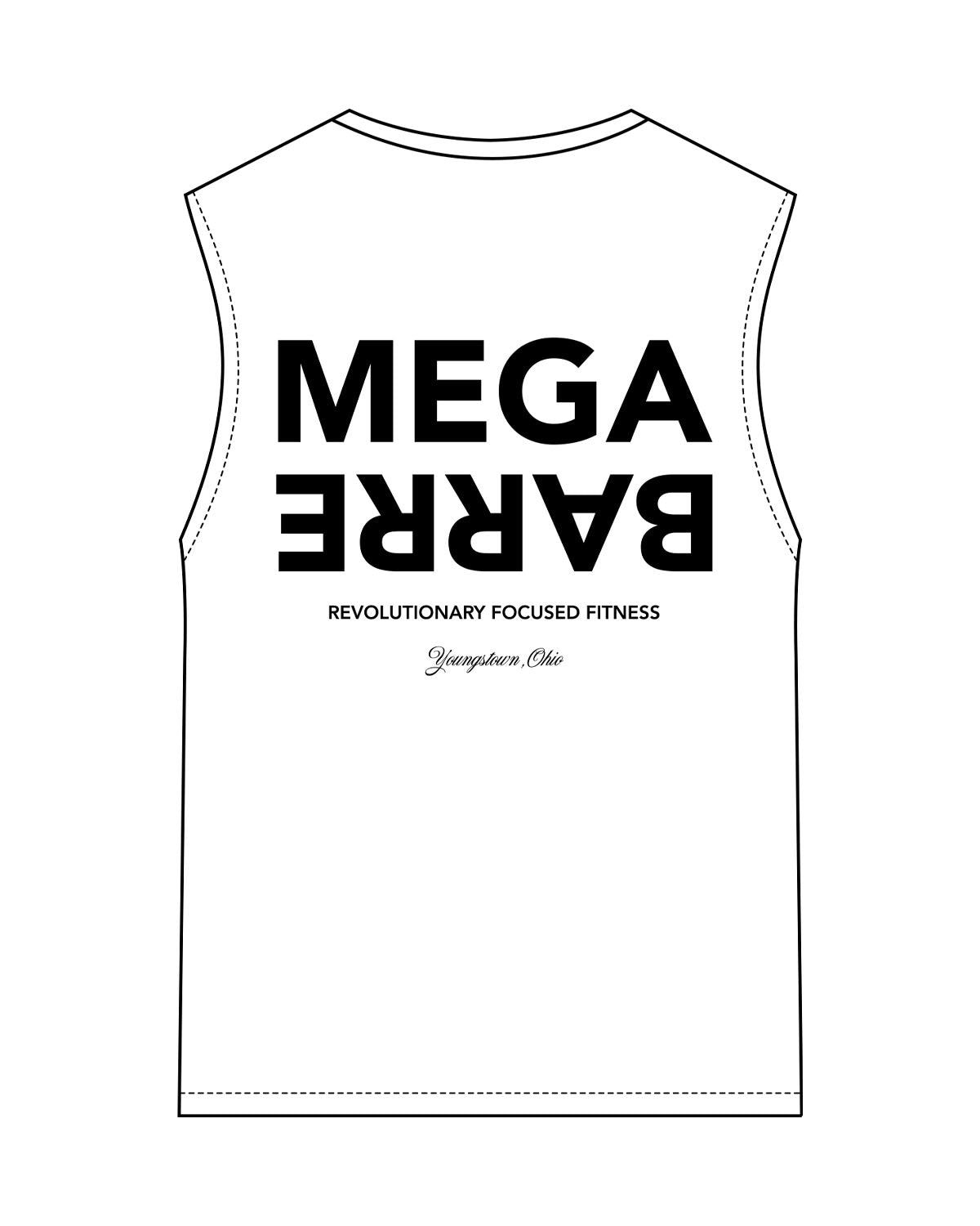 The Womens Classic Tank - White  - Megabarre - Chest Stacked & Back Stacked - Black