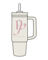 The Tumbler Cup - Off White - Platinum Pilates - Center Initials Stacked - Pink
