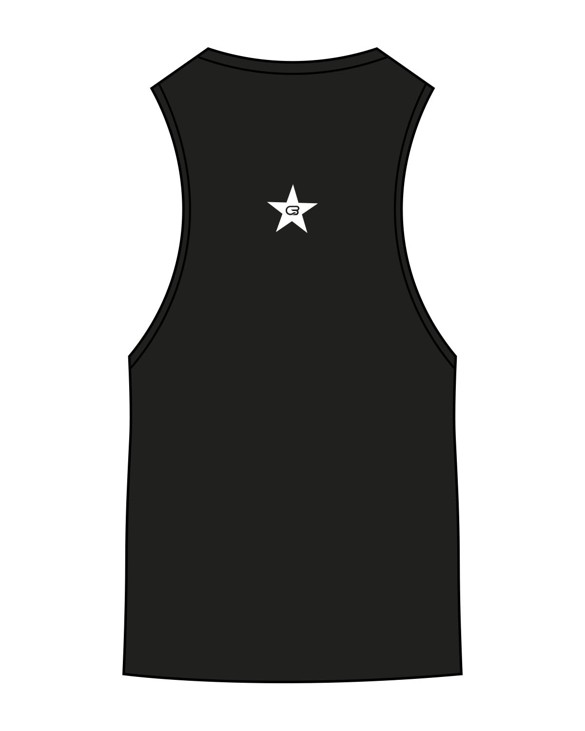 The Scoop Muscle Tank - Black - Cyclebar - Center Chest Stacked & Back Star - Printed - White