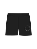 The Womens Sweat Shorts - Black - Core Crown Point - Left Leg Round - Printed - White