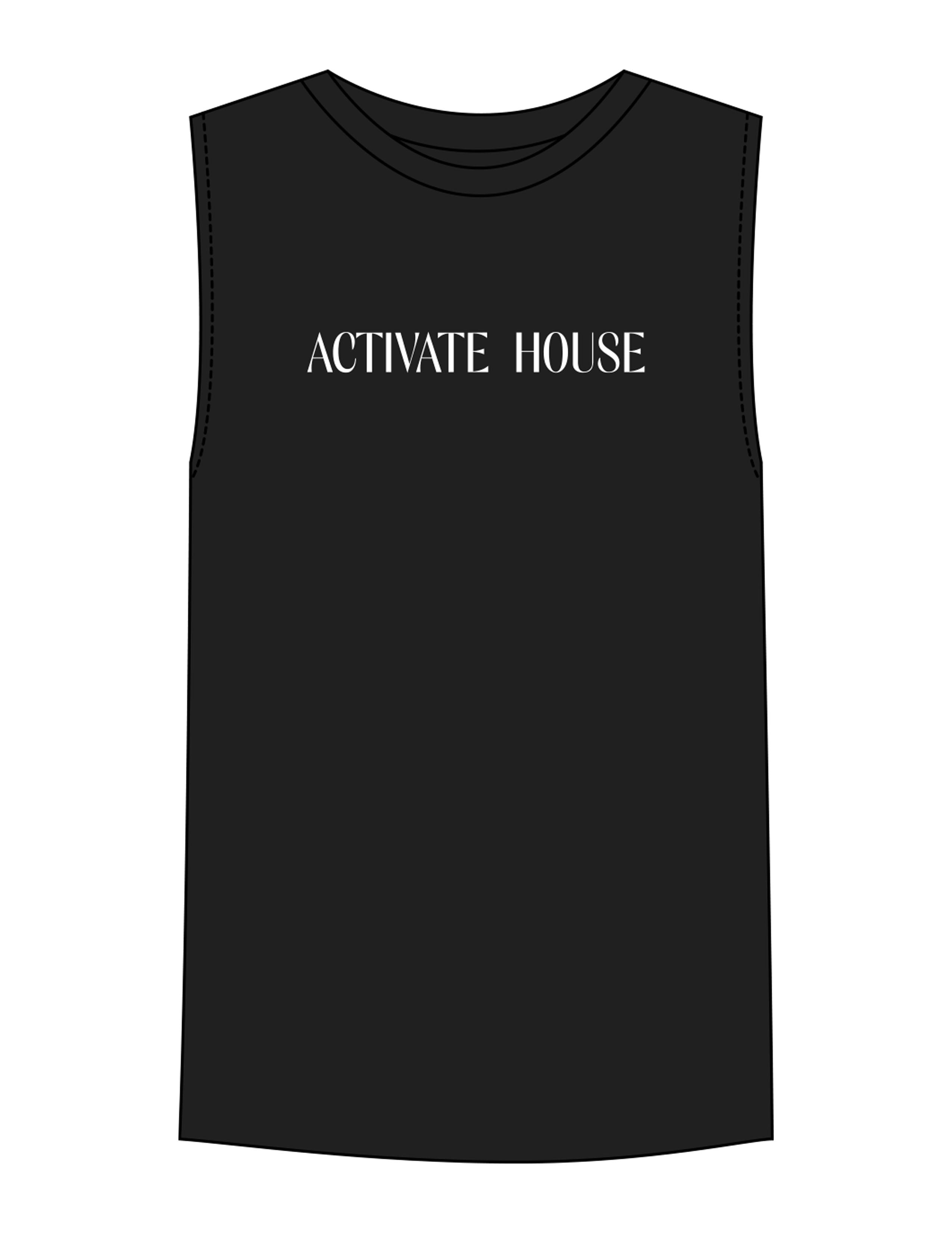 The Mens Tank - Black - Activate House - Center Chest - Printed - White