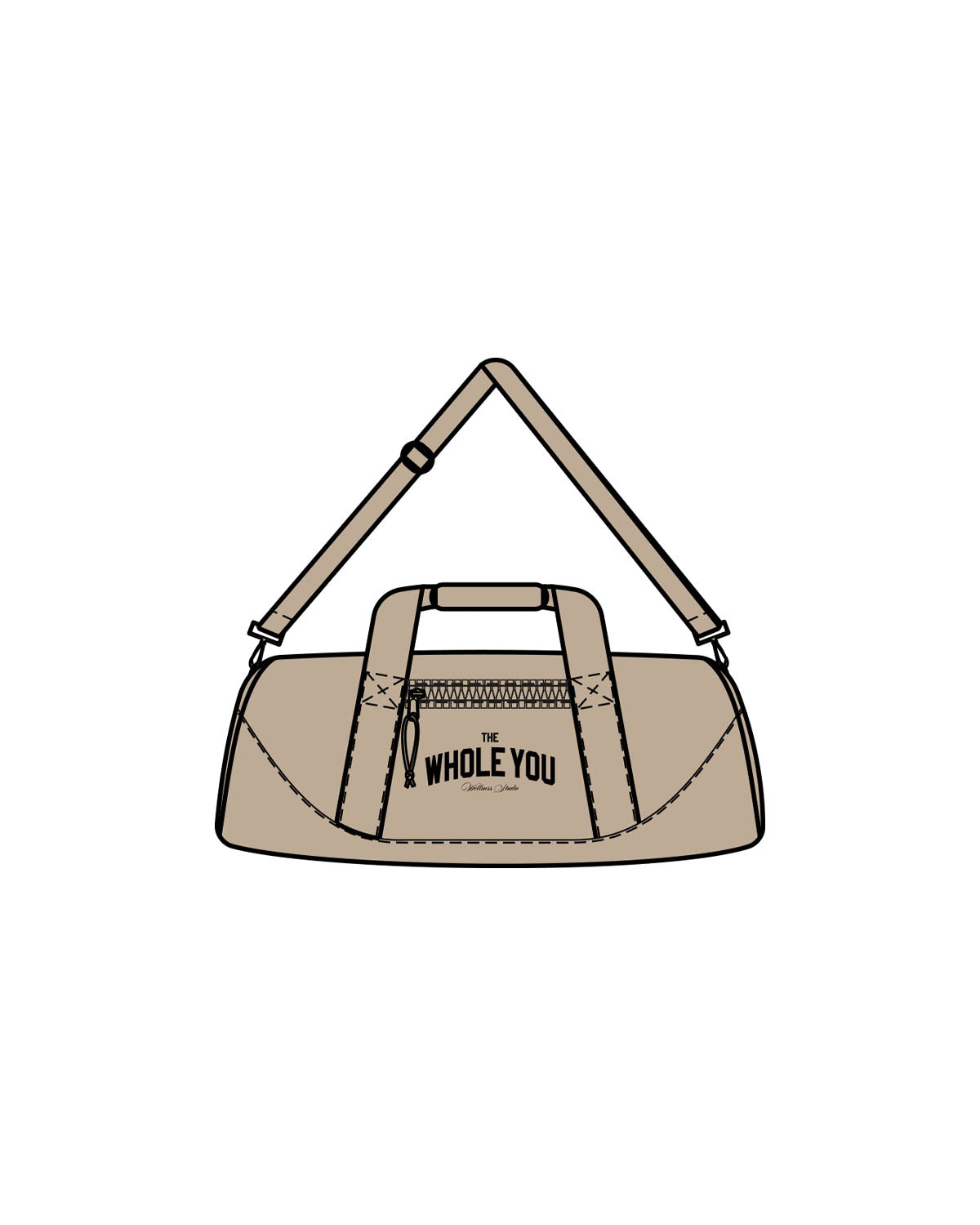 The Gym Duffel - Tan - The Whole You Wellness - Center Body Stacked - Printed - Black