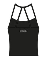 The Womens Sporty Tank - Black - REFORM Pilates Studio - Center Back - Printed - White