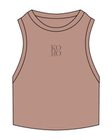 The Ribbed Crop Tank - Clay - Komo Studio - Center Chest Stacked - Embroidered - Tone on Tone