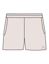 The Womens Sweat Shorts - Bone - enCore Pilates - Left Leg - EMB - Tone on Tone